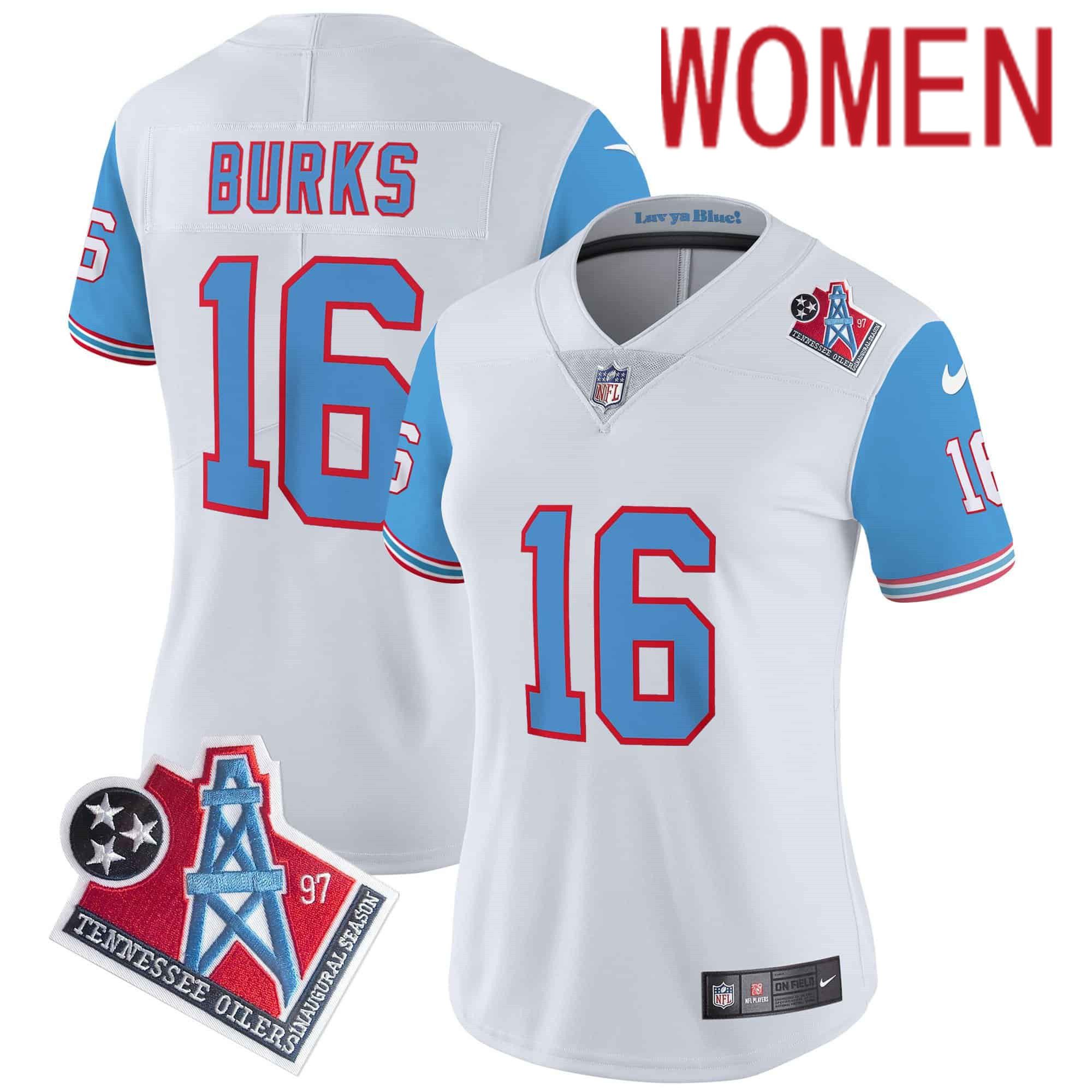 Women Tennessee Titans #16 Burks White 1997 Throwback 2024 Nike Limited Vapor NFL Jersey style 1
